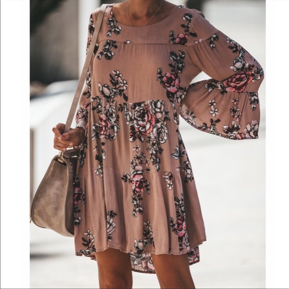 Vici Mauve Floral Mini Dress with Pink and Black Accents